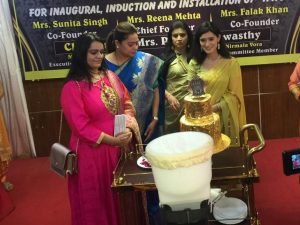 1. yellow sari Actress Pankuri Awasthi with NGO committee cuts 24Karat Gold Leafed cake at inaugration of NGO WWC 1