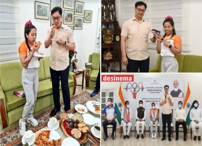 Kiren Rijiju fulfills Pizza craving of Olympic medallist Mirabai Chanu with ‘pizza party